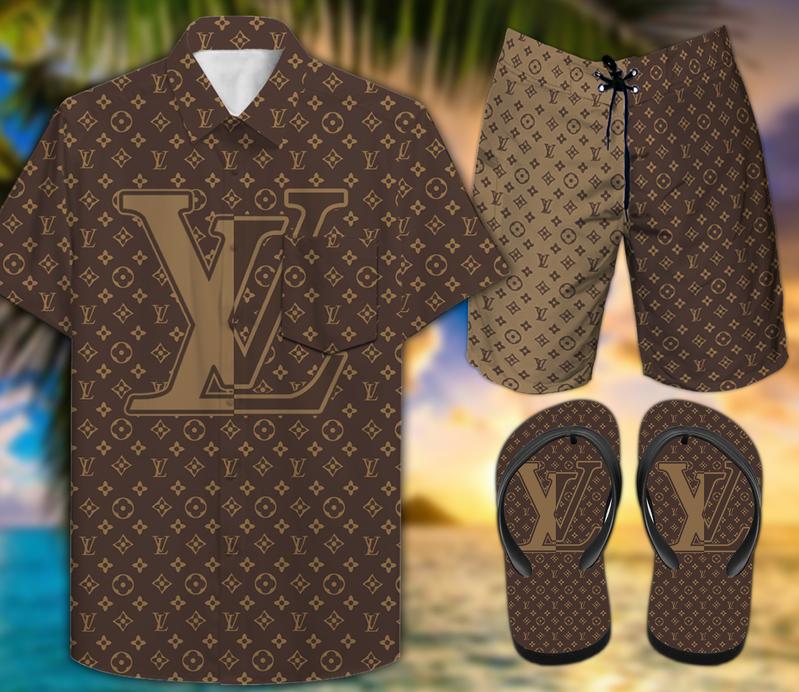Louis Vuitton Design Fashion 2022 Combo Hawaiian Shirt Beach Shorts And  Flip Flop